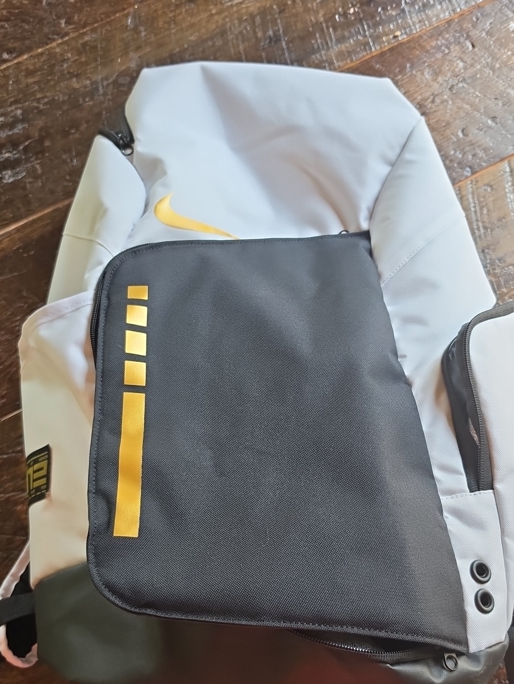 Nike Hoops White, Black and Gold Backpack with Front Organizer